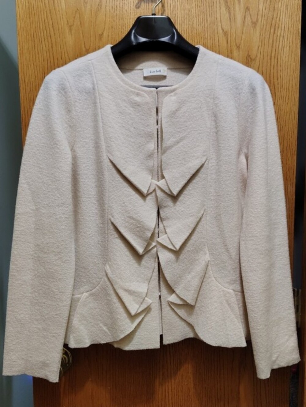 Kate Hill Size S Cream Textured Tiered Origami Structural Blazer Jacket